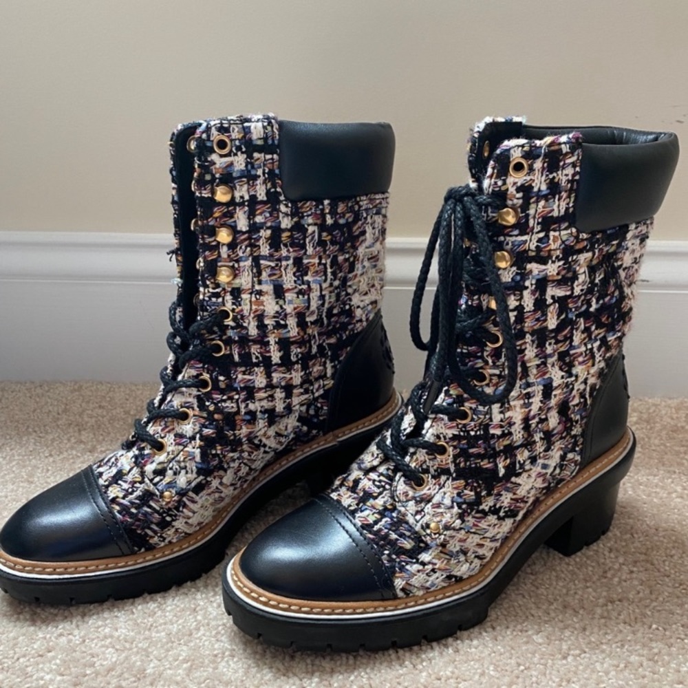 Tory Burch Tweed Lug Sole Boots